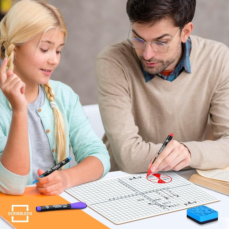 Scribbledo Dry Erase XY Axis Graph Lap Boards 9â€X12â€ for Student and Classroom Use, Math whiteboards (Double Sided White Boards) Erasers Included (12 Pack Graph) - Image 4